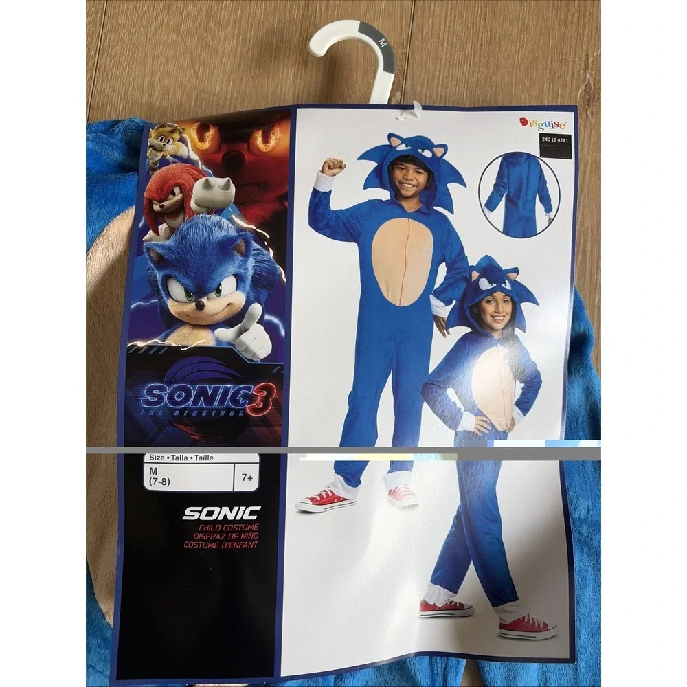 Disguise Sonic the Hedgehog 3 Hooded Costume Jumpsuit Blue Kids M (7-8)